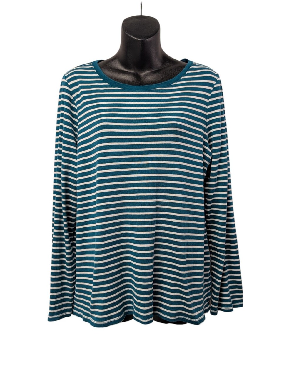 J.Jill Teal White Striped Pima Cotton Long Sleeve Pullover Top T-shirt Size L